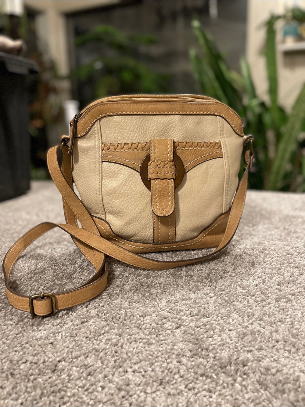 b.o.c. Born Cream Tan Crossbody Bag Western Boho Whipstitch Purse